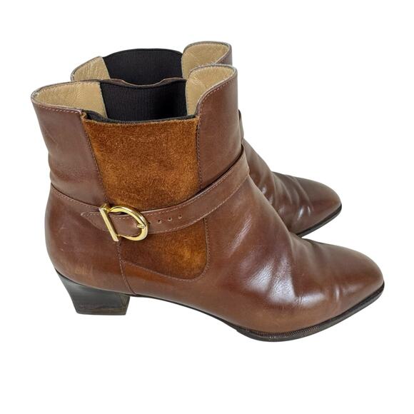Salvatore Ferragamo Italy Brown Leather Buckle Pointed Toe Heeled Short Boot 7.5 - Picture 2 of 8